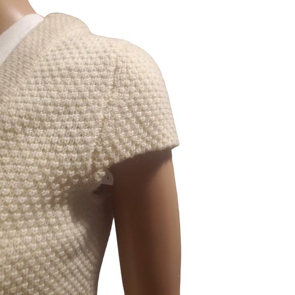 Tabitha Anthropologie Size S Ivory Wool Snap Ruffle Cardigan Sweater Pockets - Picture 3 of 9